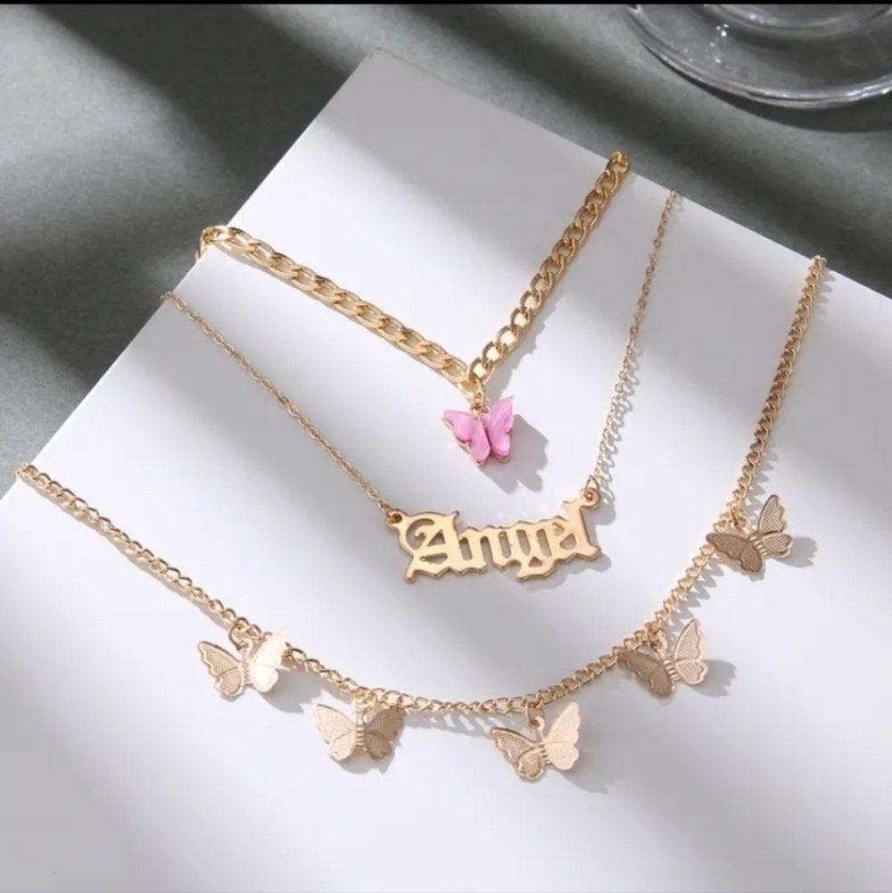 NWT Letter and Butterfly Charm Layered Necklace